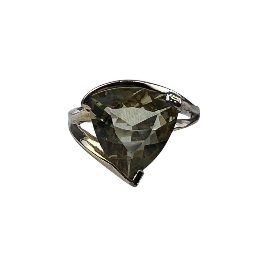 STS Sterling Silver Ring Vermeil Size 7 Triangle Faceted Peridot